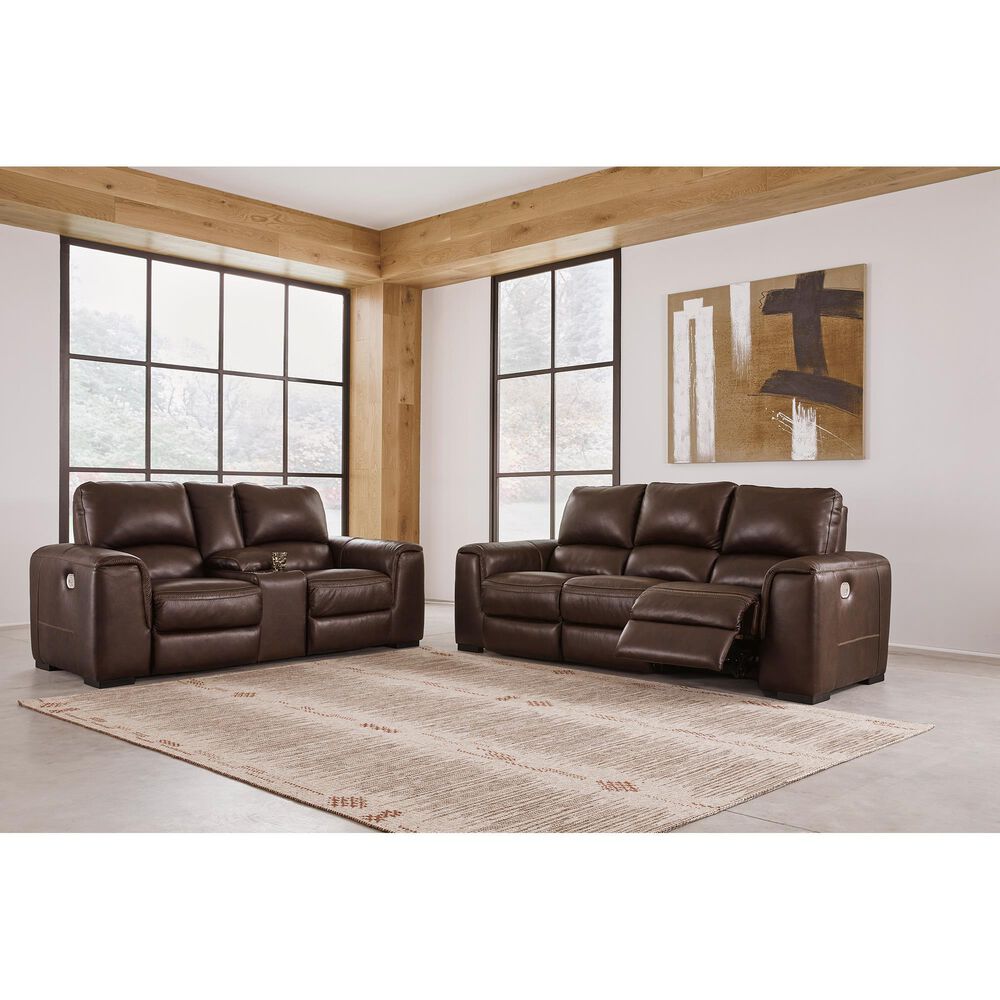 Signature Design by Ashley Alessandro Power Reclining Console Loveseat in Walnut, , large