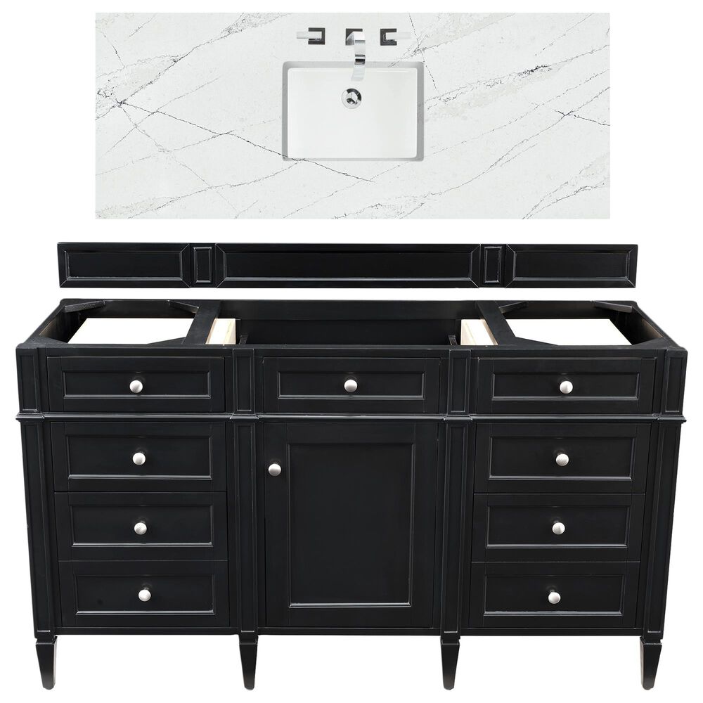 James Martin Brittany 60" Single Bathroom Vanity in Black Onyx with 3 cm Ethereal Noctis Quartz Top and Rectangle Sink, , large