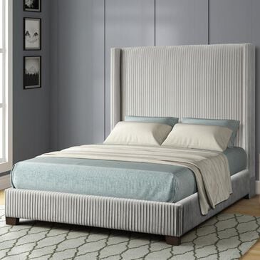 Other Jennie Queen Velvet Pleated Upholstered Bed in Gray, , large
