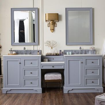 James Martin De Soto 94" Double Bathroom Vanity in Sliver Gray with 3 cm White Zeus Quartz Top and Rectangular Sinks, , large
