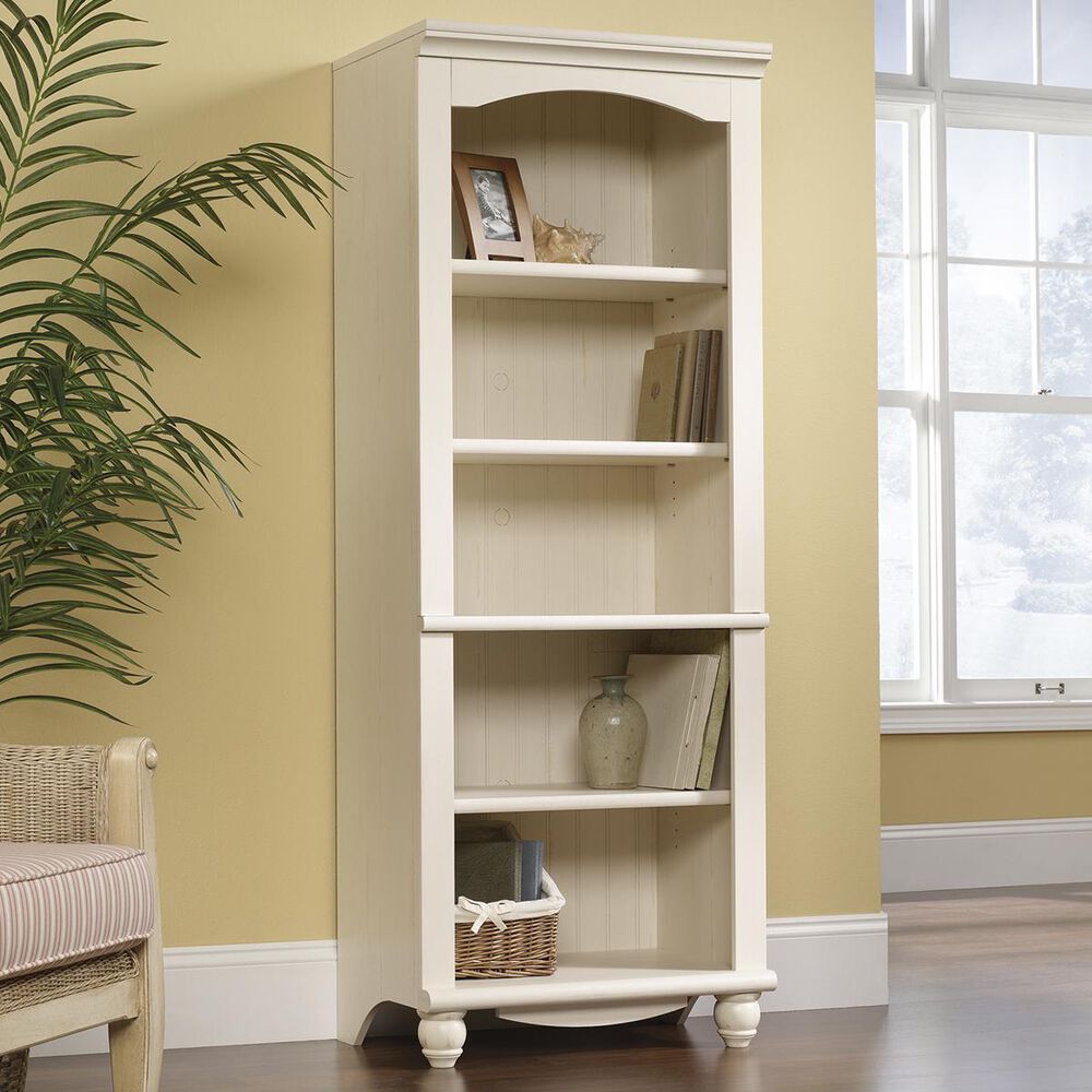 Sauder Harbor View 5-Shelf Library in Antiqued White, , large