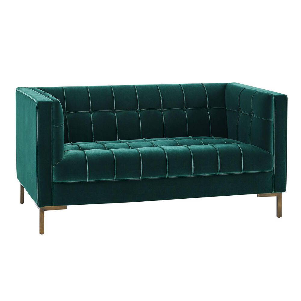 37B Isaac Stationary Loveseat in Green Velvet, , large