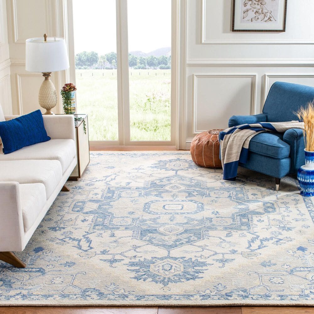 Safavieh Micro-Loop 11&#39; x 15&#39; Ivory and Blue Area Rug, , large