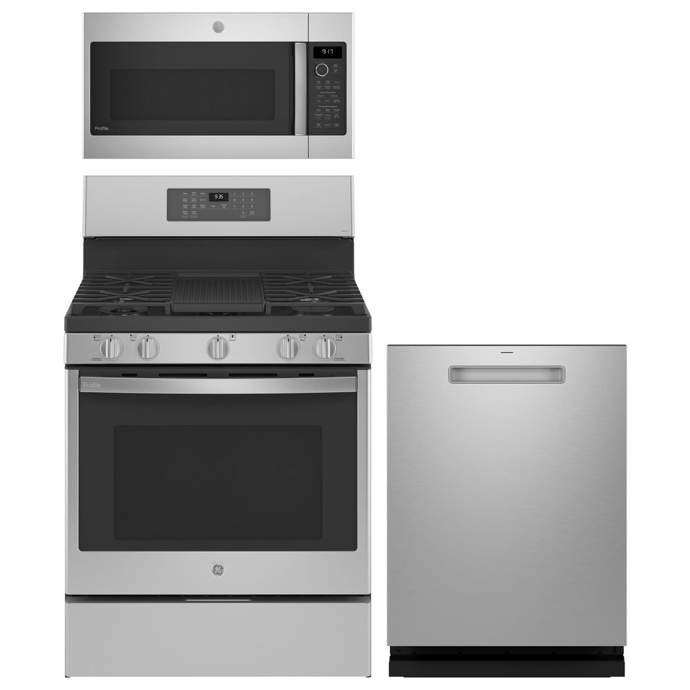 GE Profile 3-Piece Kitchen Package with 5.6 Cu. Ft. Smart Free-Standing Gas Range, Microwave Oven and Dishwasher in Stainless Steel, , large