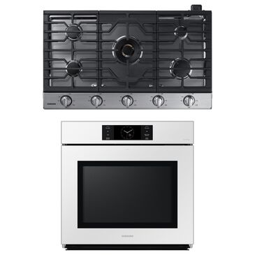 Samsung 2-Piece Kitchen Package with White 30" Single Wall Oven and Stainless Steel 36" Smart Gas Cooktop, , large