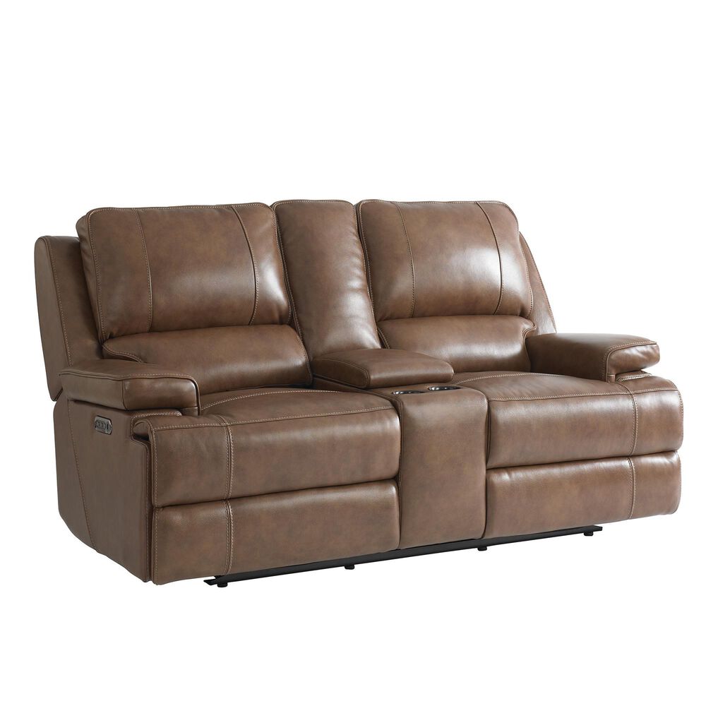 Bassett Parker Power Console Loveseat with Headrest and Lumbar in Umber, , large