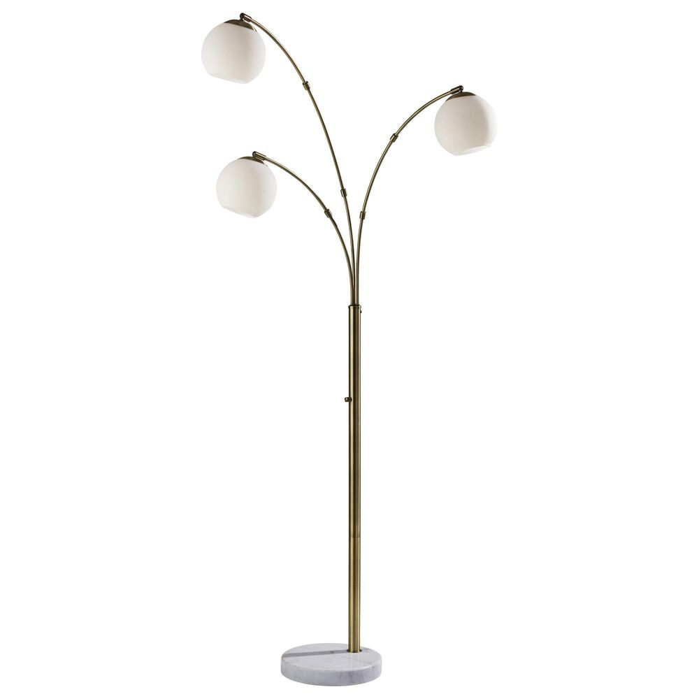 Adesso Remi Arc Lamp in Antique Brass and White, , large