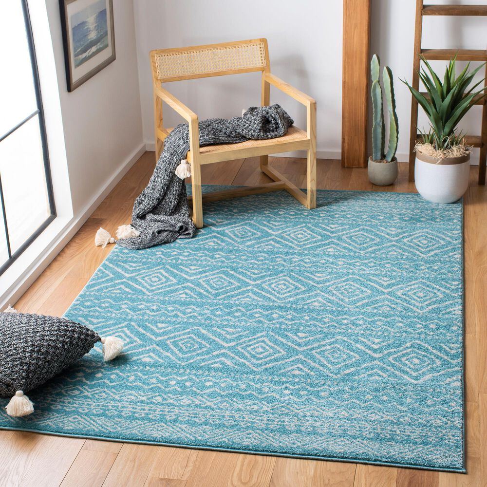 Safavieh Tulum TUL267K 9&#39; x 12&#39; Turquoise and Ivory Area Rug, , large