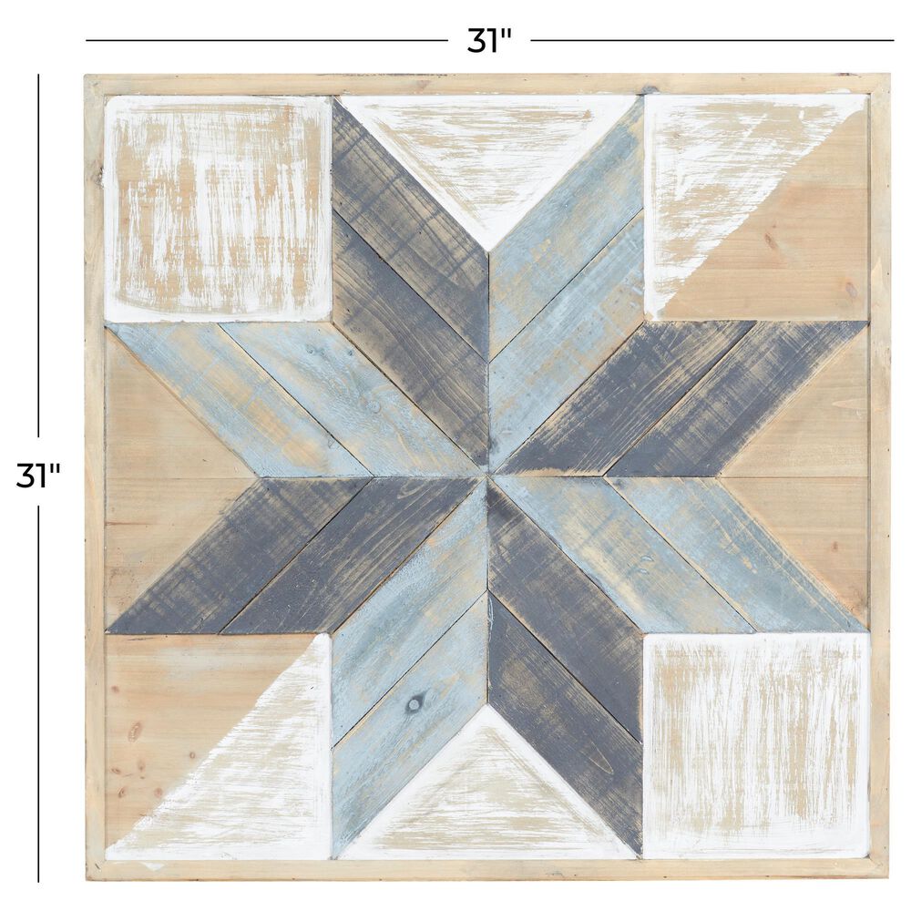 Maple and Jade 31&quot; x 31&quot; Farmhouse Wall Decor in Blue, Brown and Whitewashed, , large