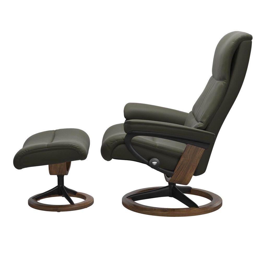 Ekornes View Signature Medium Leather Chair and Ottoman in Paloma Dark Olive, , large