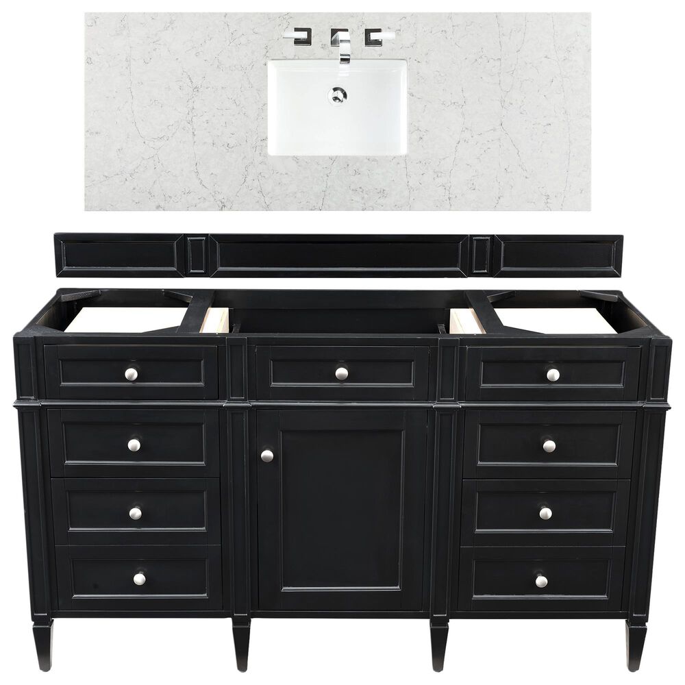 James Martin Brittany 60" Single Bathroom Vanity in Black Onyx with 3 cm Eternal Jasmine Pearl Quartz Top and Rectangle Sink, , large