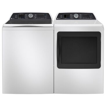 GE Appliances 5.3 Cu. Ft. Top Load Washer and 7.4 Cu. Ft. Smart Electric Dryer with Sanitize Cycle and Sensor Dry in White, , large