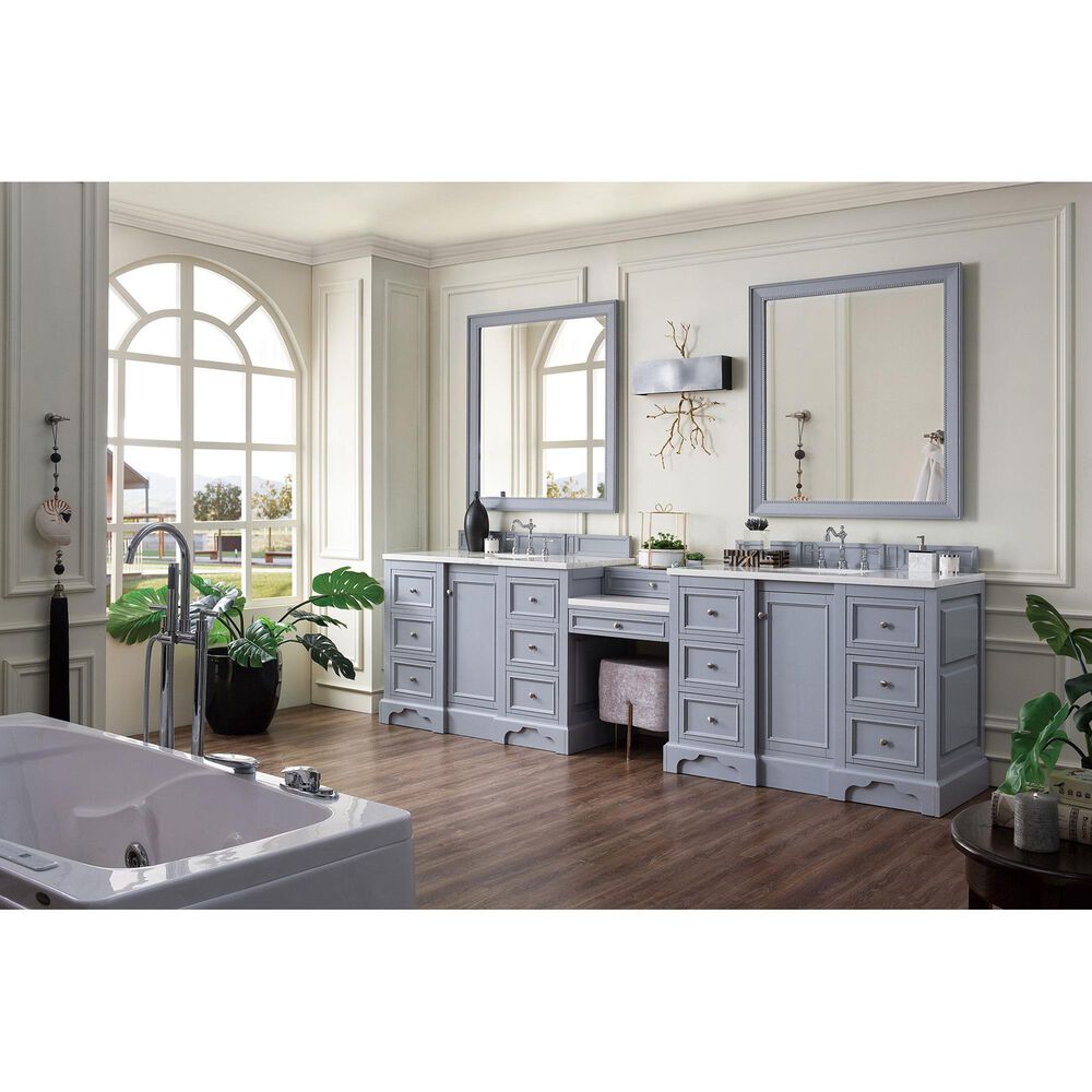 James Martin De Soto 118&quot; Double Bathroom Vanity in Silver Gray with 3 cm White Zeus Quartz Top and Rectangular Sinks, , large