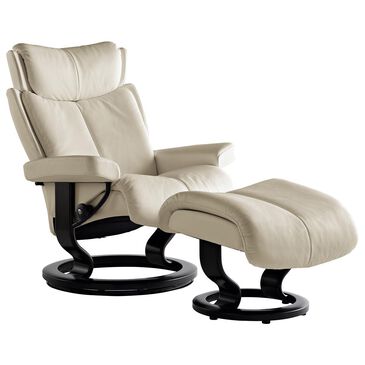 Stressless Magic Medium Chair and Ottoman in Paloma Light Grey and Black, , large
