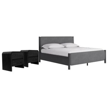 Urban Home Elora King Upholstered Bed with Two Nightstand in Jet Black, , large