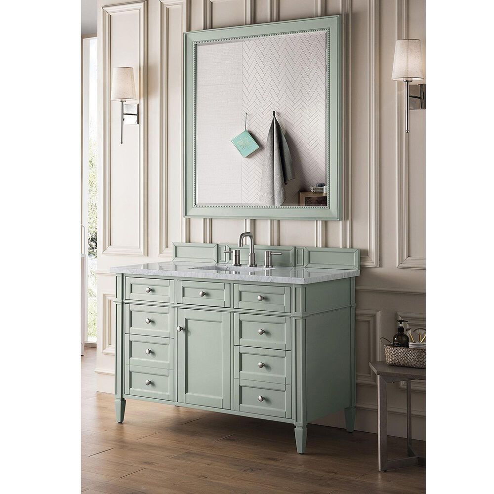James Martin Brittany 48&quot; Single Bathroom Vanity in Sage Green with 3 cm Eternal Jasmine Pearl Quartz Top and Rectangular Sink, , large