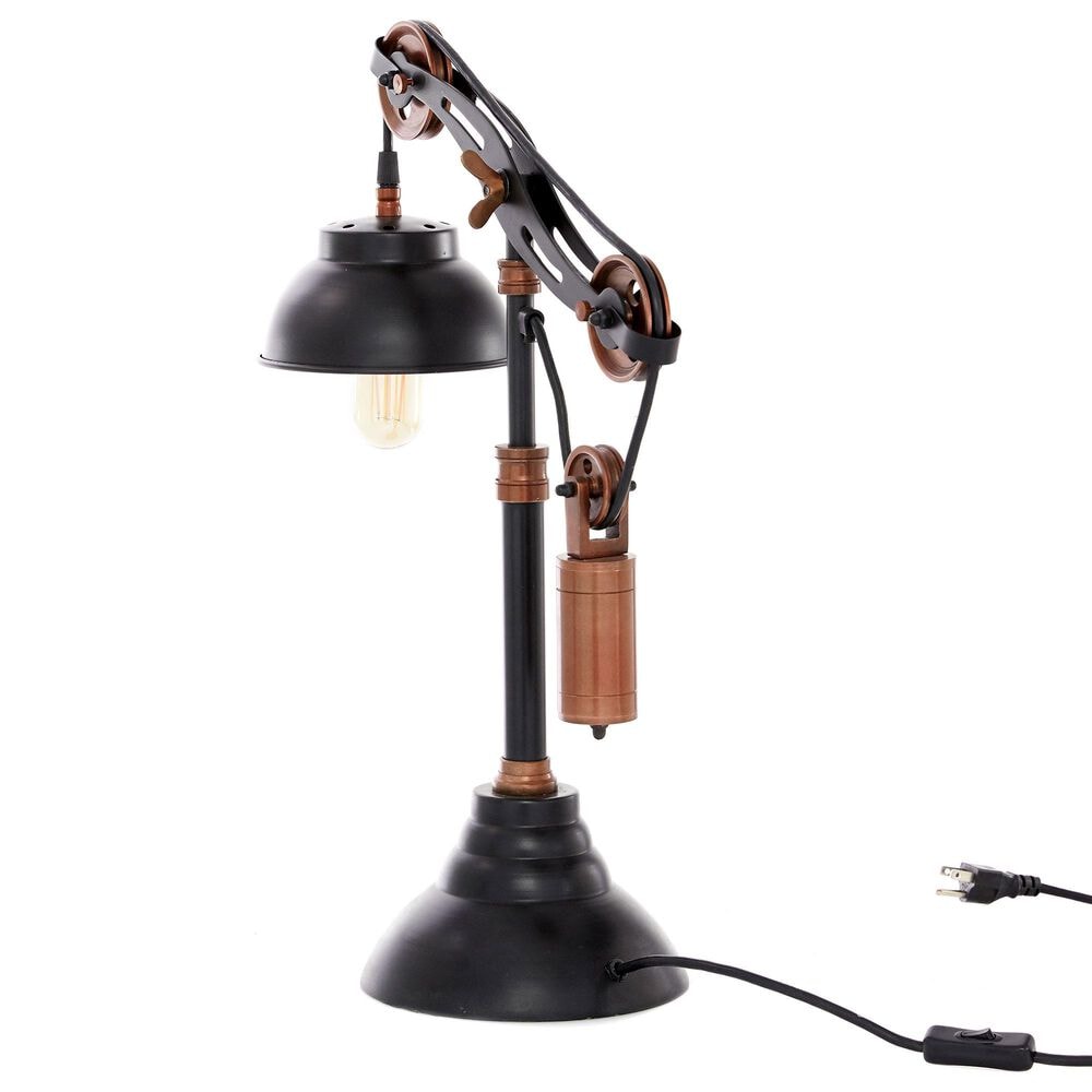 Maple and Jade Industrial Table Lamp in Shiny Black and Copper, , large