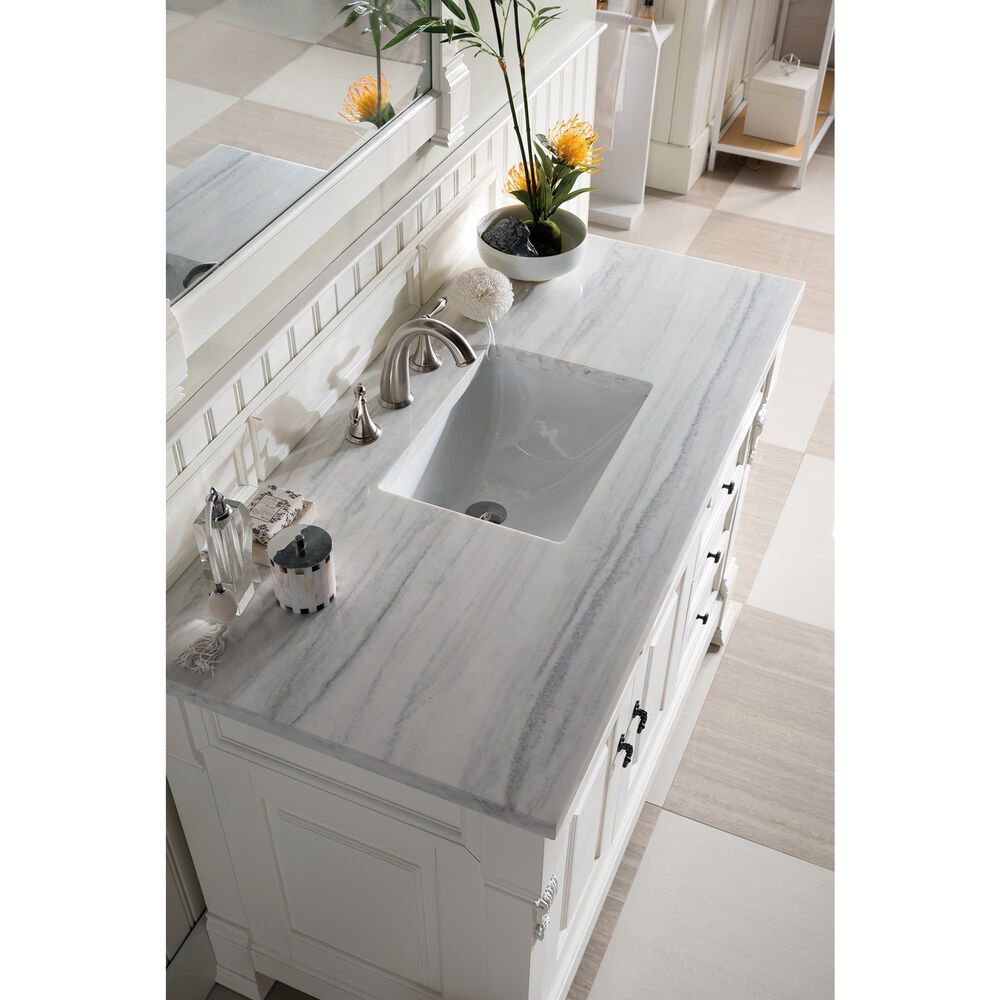 James Martin Brookfield 48&quot; Single Bathroom Vanity in Bright White with 3 cm Arctic Fall Solid Surface Top and Rectangle Sink, , large