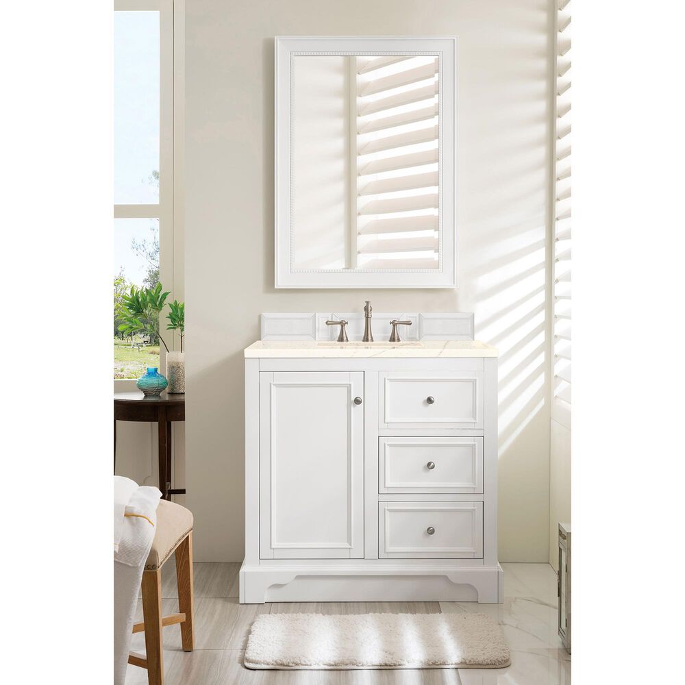 James Martin De Soto 36&quot; Single Bathroom Vanity in Bright White with 3 cm Eternal Marfil Quartz Top and Rectangular Sink, , large