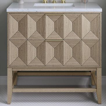 James Martin Emmeline 36" Single Bathroom Vanity in Pebble Oak with 3 cm Arctic Fall Solid Surface Top and Rectangular Sink, , large