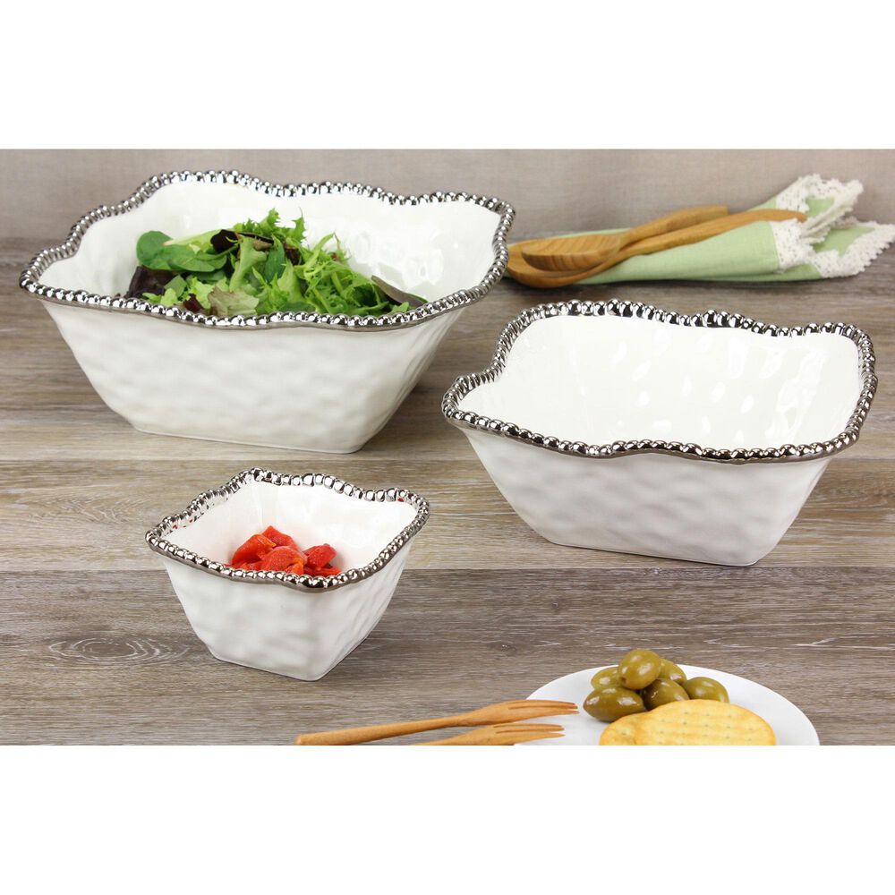 Pampa Bay Salerno 4.75&quot; Square Snack Bowl in White and Silver, , large