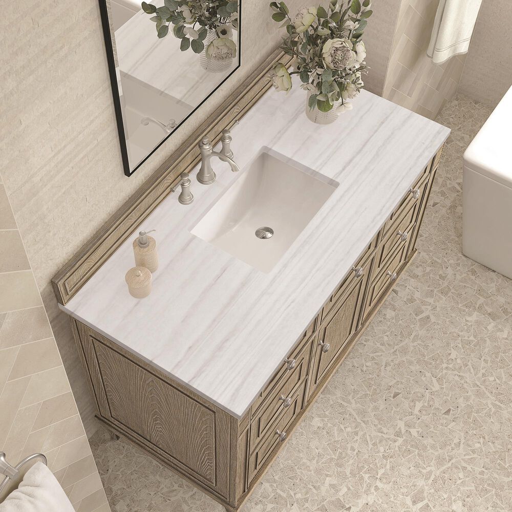 James Martin Lorelai 48&quot; Single Vanity in Whitewashed Oak with 3 cm Arctic Fall Solid Surface Top, , large