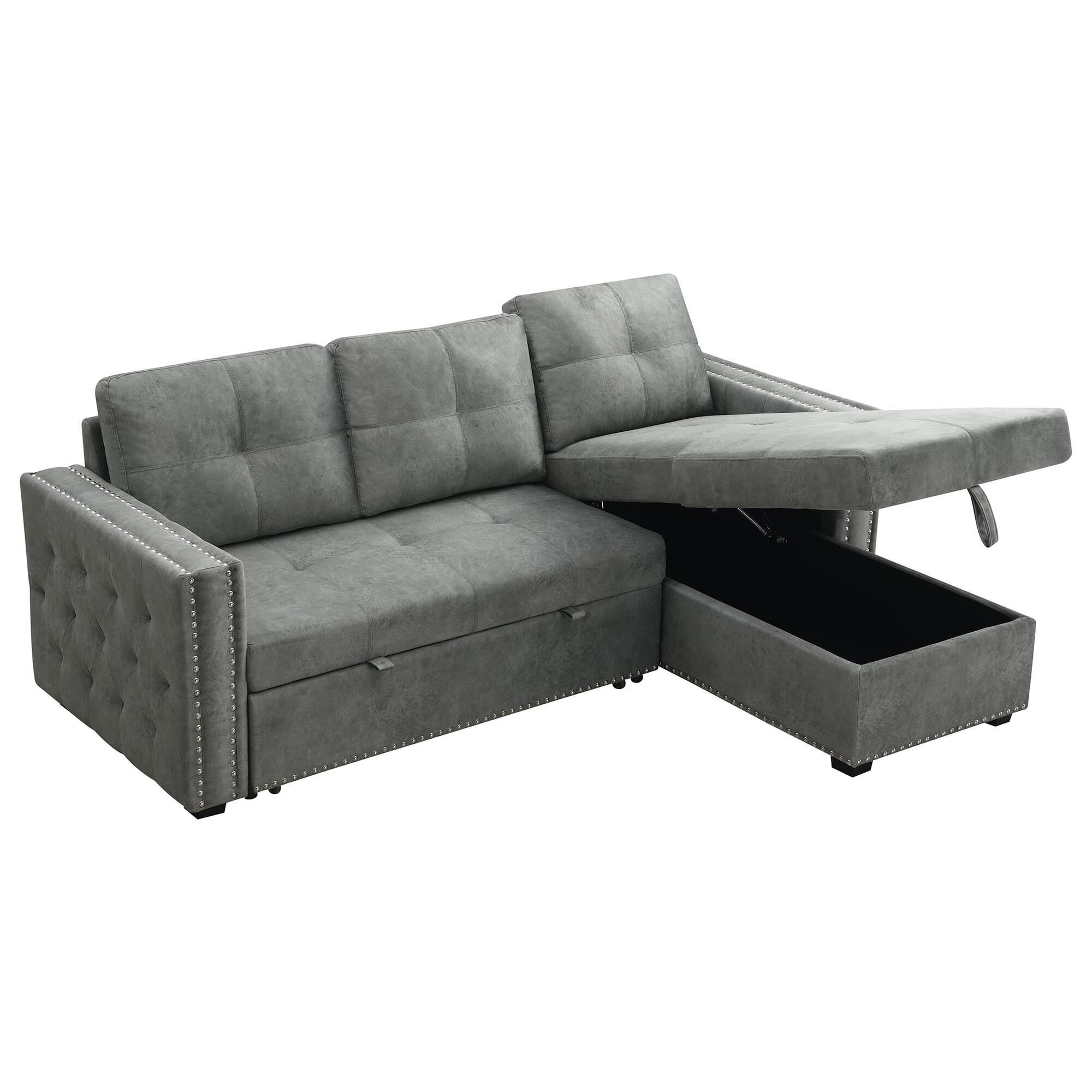 Morden Fort 2-Piece Storage Sleeper Sectional in Grey Velvet | NFM