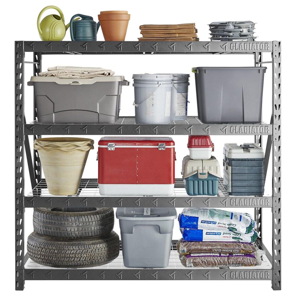 Gladiator 77&quot; Wide Heavy Duty Rack with Four 24&quot; Deep Shelves in Hammered Granite, , large