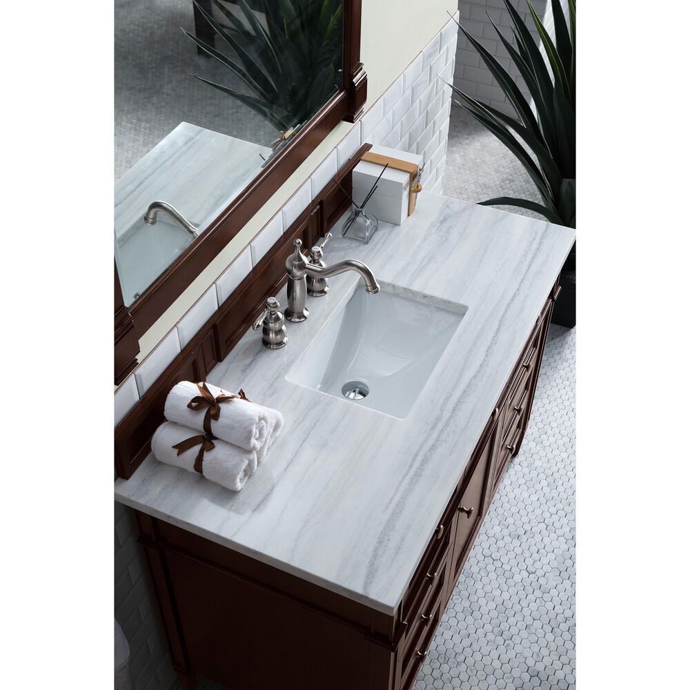 James Martin Brittany 48&quot; Single Bathroom Vanity in Burnished Mahogany with 3 cm Arctic Fall Solid Surface Top and Rectangle Sink, , large