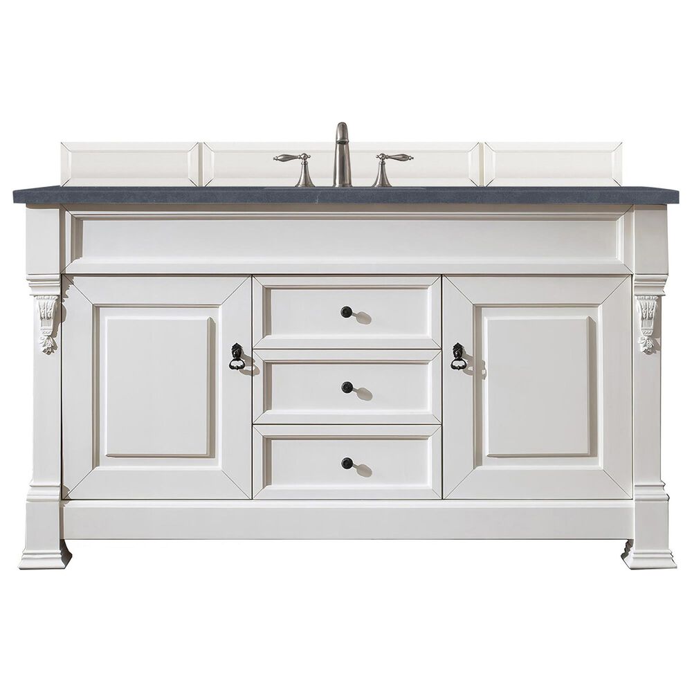 James Martin Brookfield 60" Single Bathroom Vanity in Bright White with 3 cm Charcoal Soapstone Quartz Top and Rectangle Sink, , large