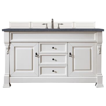 James Martin Brookfield 60" Single Bathroom Vanity in Bright White with 3 cm Charcoal Soapstone Quartz Top and Rectangle Sink, , large