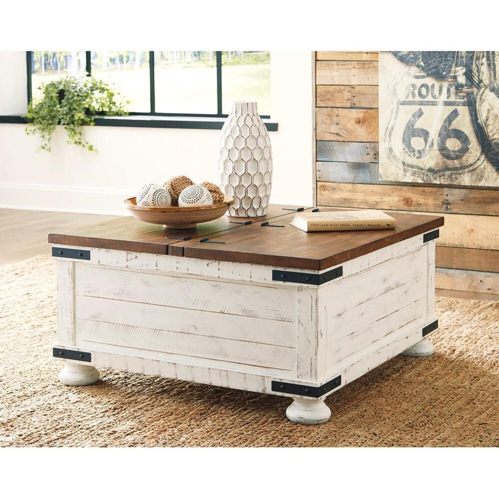 Signature Design by Ashley Wystfield Lift Top Cocktail Table in Vintage White and Warm Brown, , large