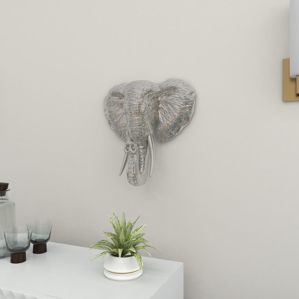 Maple and Jade 16&quot; x 16&quot; Eclectic Elephant Head Wall Decor in Silver, , large