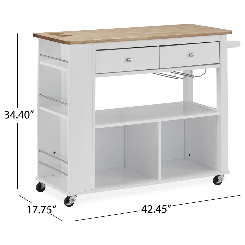 Noble House Cato Kitchen Cart in White and Natural | NFM