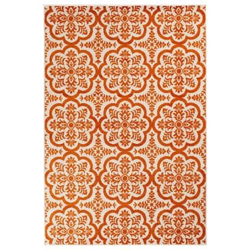 Central Oriental Terrace Tropic Contoy 7"10" x 9"10" Snow and Tangerine Area Rug, , large