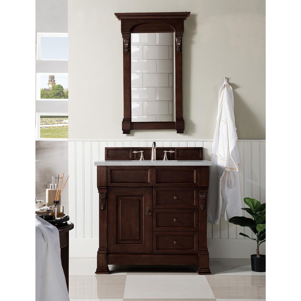 James Martin Brookfield 36&quot; Single Bathroom Vanity in Burnished Mahogany with 3 cm Eternal Serena Quartz Top and Rectangle Sink, , large