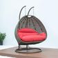 Leisuremod 57" Patio 2-Seat Hanging Egg Swing Chair with Red Cushion in Beige, , large