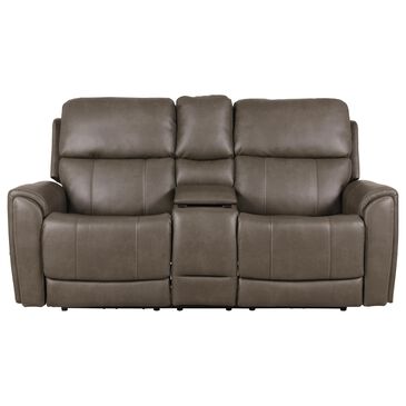 Flexsteel Carter Power Reclining Console Loveseat with Power Headrests in Gray, , large