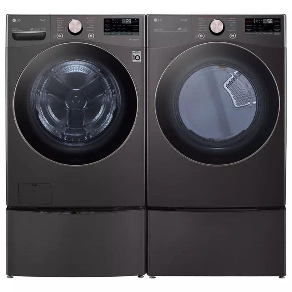 LG 4.5 Cu. Ft. Front Load Washer and 7.4 Cu. Ft. Electric Dryer Laundry Pair with Pedestals in Black Steel, , large