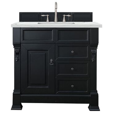 James Martin Brookfield 36" Single Bathroom Vanity in Antique Black with 3 cm Ethereal Noctis Quartz Top and Rectangle Sink, , large