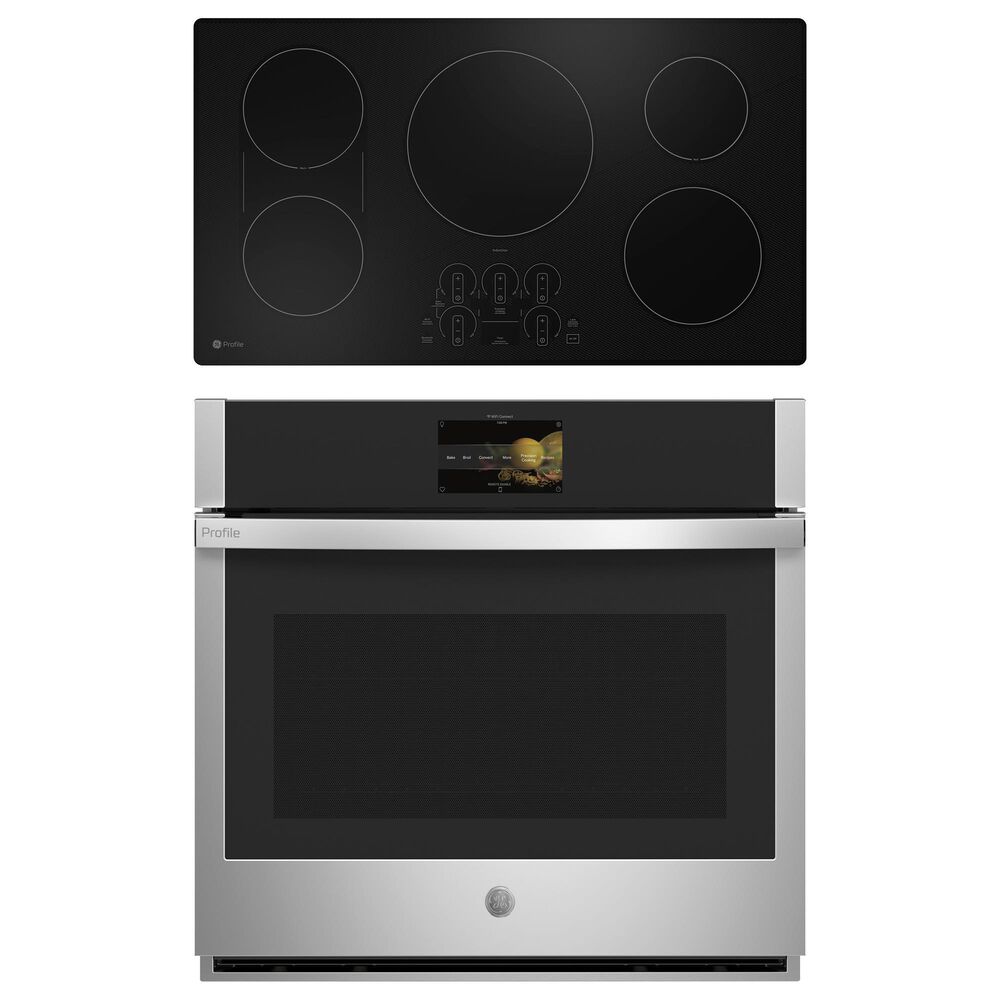 GE Profile 2-Piece Kitchen Package with Stainless Steel 30" Smart Built-In Convection Single Wall Oven with CookCam and Black 36" Induction Cooktop, , large