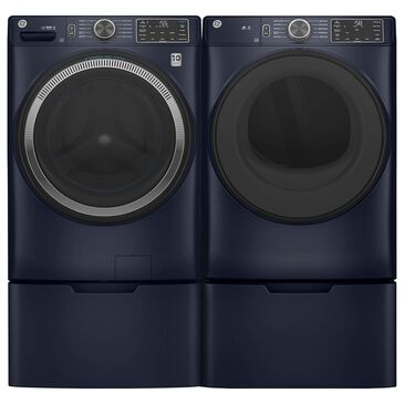 GE Appliances 4.8 Cu. Ft. Smart Front Load Washer and 7.8 Cu. Ft. Gas Dryer Laundry Pair with Pedestal in Sapphire Blue, , large