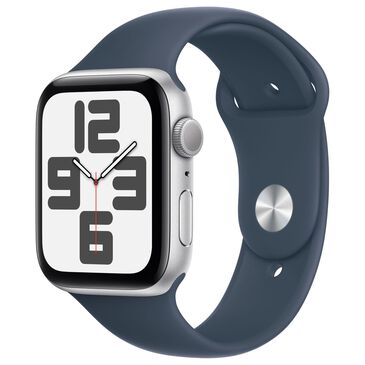 Apple Watch SE GPS 44mm Silver Aluminum Case with Storm Blue Sport Band - S/M, , large