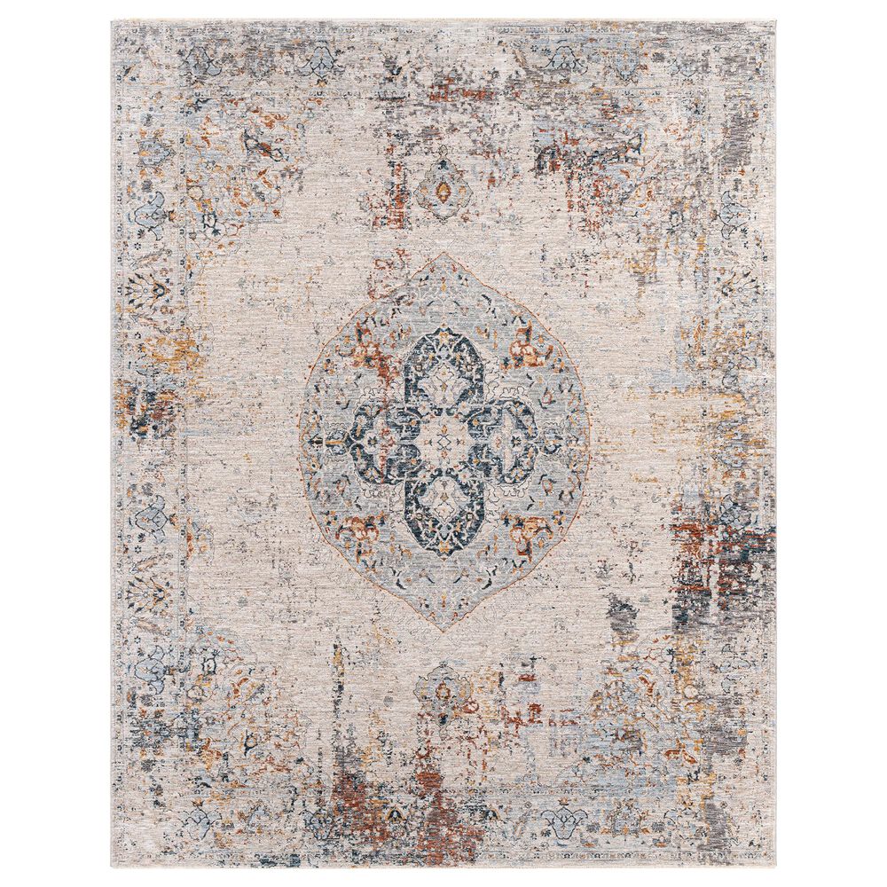 Surya Laila  7"10" Round Orange, Teal, Sage, Gray, Cream and Saffron Area Rug, , large