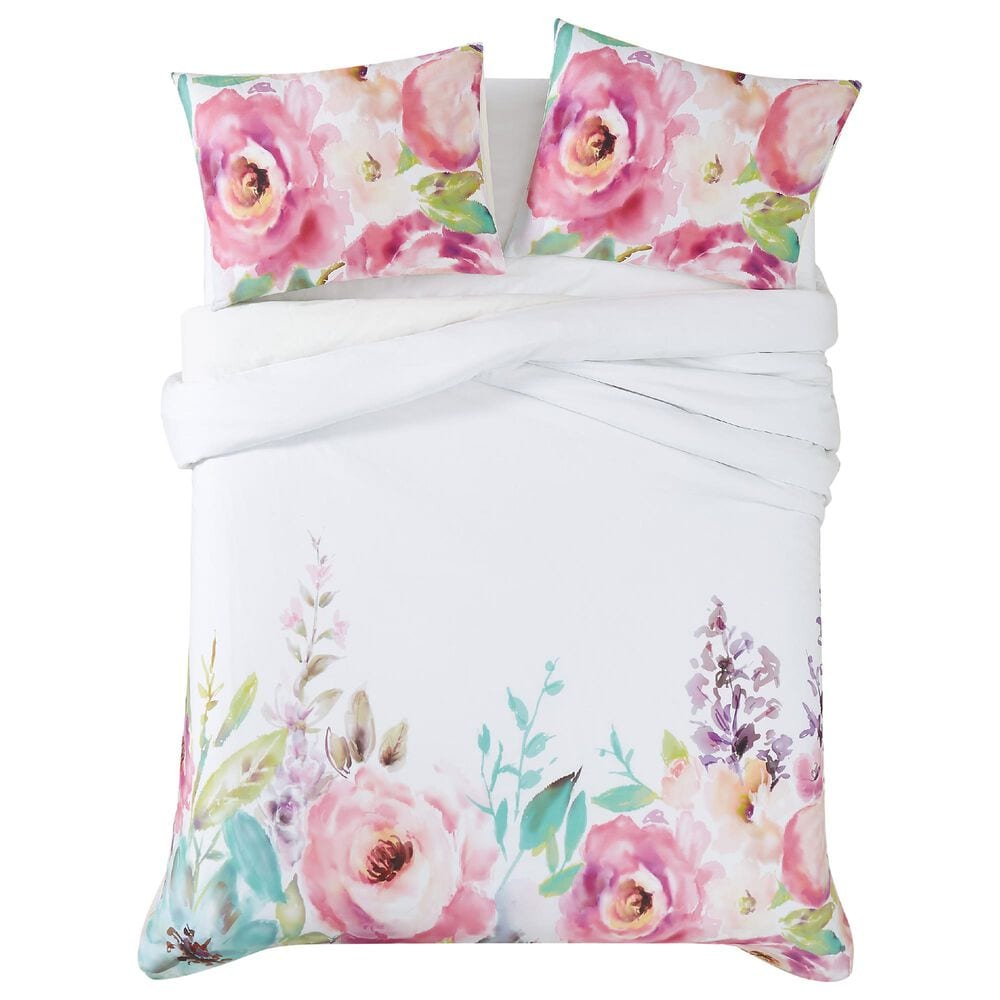 Pem America Spring Flowers 3-Piece Full/Queen Duvet Set in White and Pink, , large