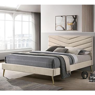 Furniture of America Vivar Queen Upholstered Bed in Beige, , large
