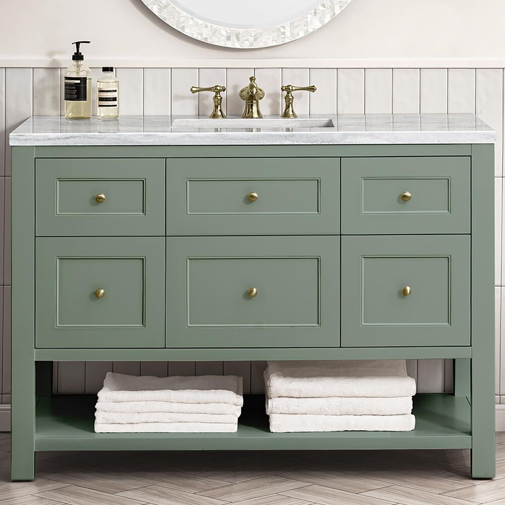 James Martin Breckenridge 48&quot; Single Bathroom Vanity in Smokey Celadon with 3 cm Arctic Fall Solid Surface Top and Rectangular Sink, , large