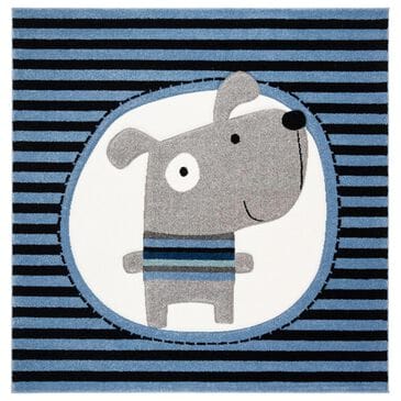 Safavieh Carousel Animals 6"7" Square Navy and Ivory Kids  Area Rug, , large