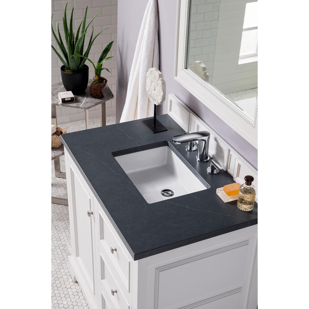 James Martin De Soto 36&quot; Single Bathroom Vanity in Bright White with 3 cm Charcoal Soapstone Quartz Top and Rectangular Sink, , large