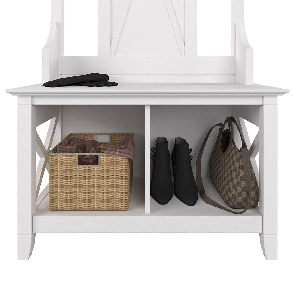 Bush Furniture Key West Entryway Storage Set with Hall Tree, Shoe Bench and 2 Door Cabinet Washed Gray